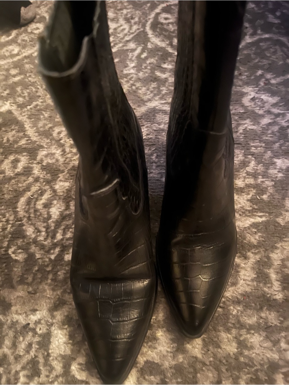 Aldo Black Faux-Croc Pointed Toe Mid-Calf Boots